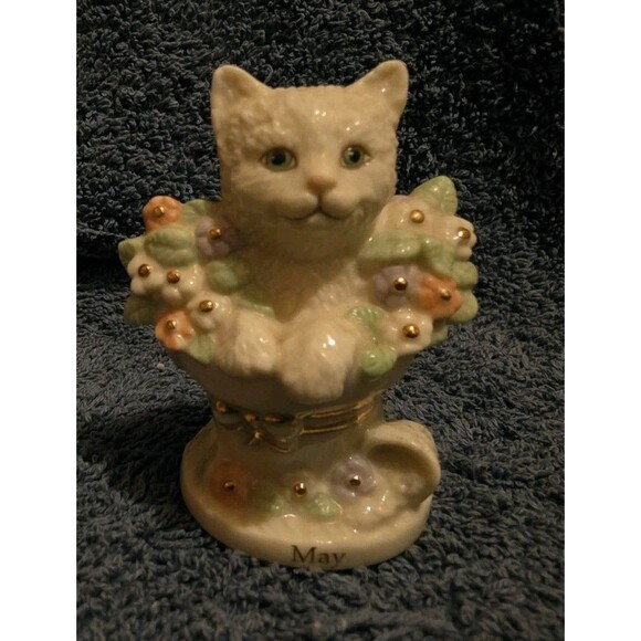 Lenox Calendar Playful Kittens MAY Cat Figurine Perpetual Spring Flower Pot-May - Picture 1 of 6